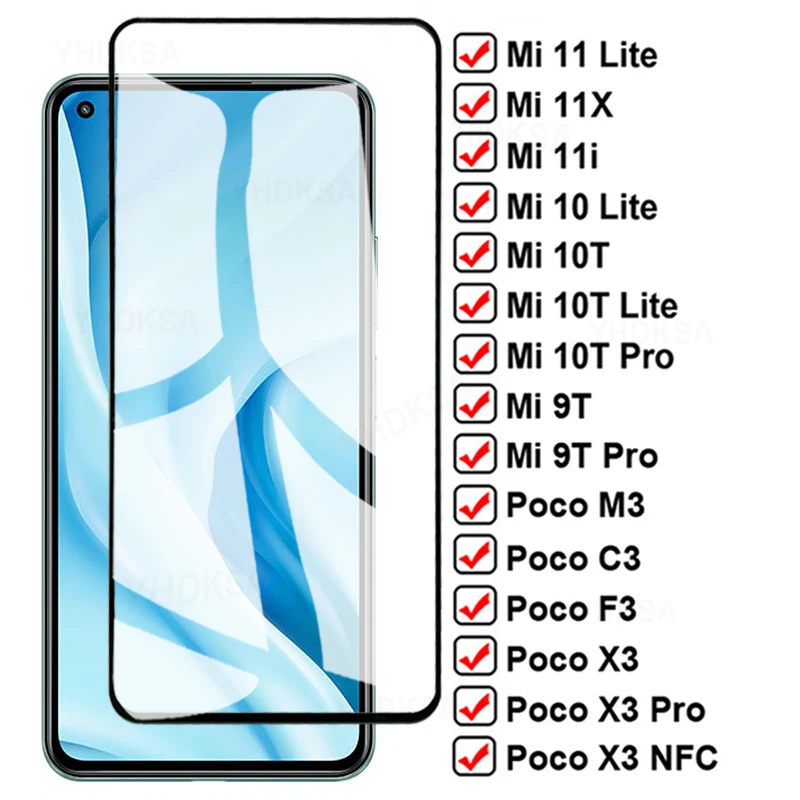 Защитное стекло 11D для Xiaomi Mi 10 11 Lite 11X 10T 9T Pro 10i 11i закаленное защиты экрана Poco X3 NFC F3 GT