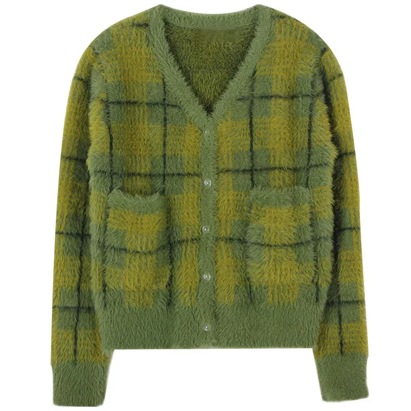 Sweaters Fashion Girls Sweater Women Winter Avocado Knit Knitted Cardigans Plaid Cotton |