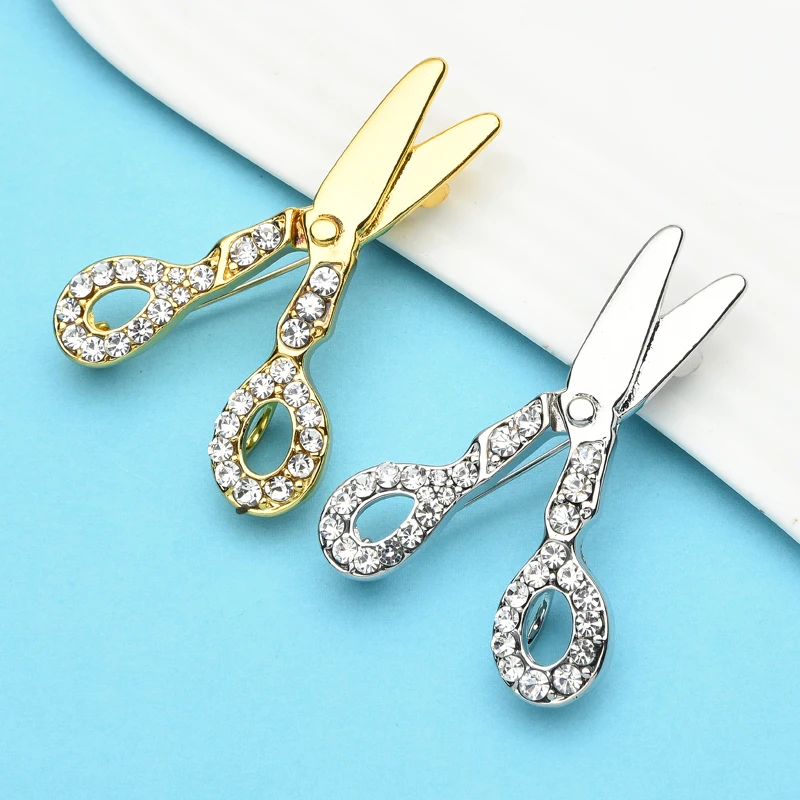 

Wuli&baby Rhinestone Scissors Brooches Women 2-color Metal Scissors Party Office Casual Brooch Pins Gifts