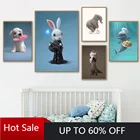 Самоклеящаяся картина, настенная наклейка, милая собака, Кролик Слон, Кит, Выдра, скандинавские постеры, Мультяшные картины, украшение для детской комнаты
