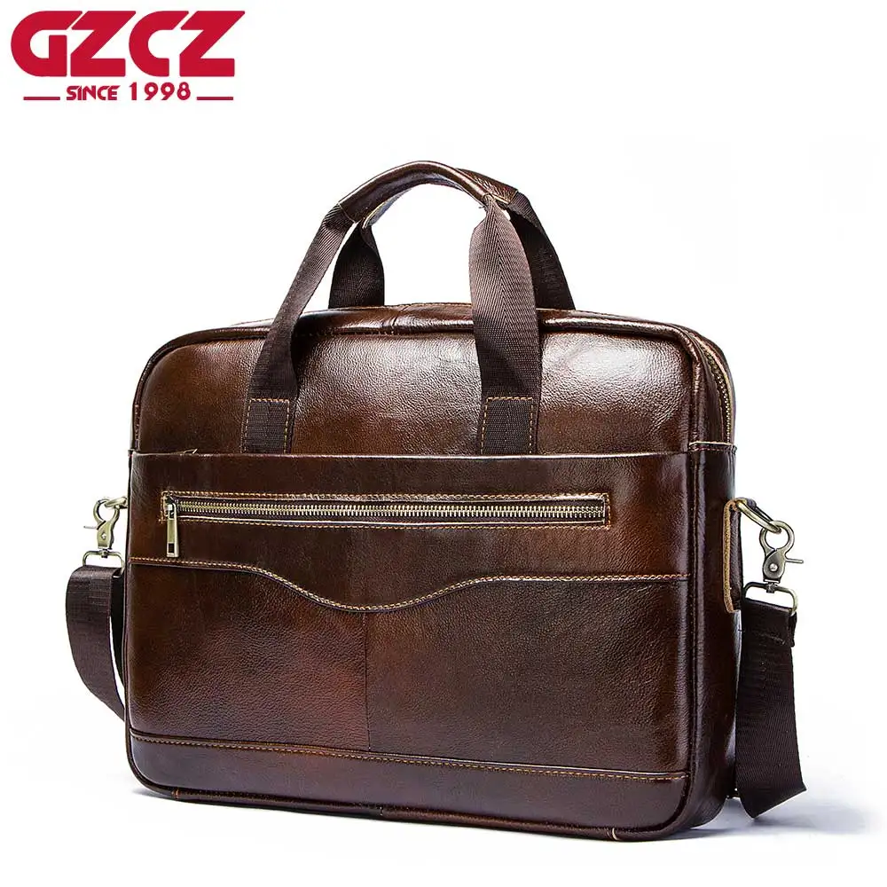 GZCZ натуральная кожаная сумка для мужчин портфель высокого качества деловые кожаные сумки через плечо офисная сумка на ремешке