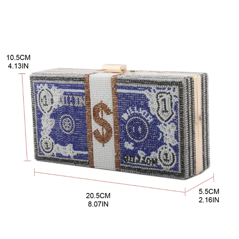 

Stack Of Cash Rich Dollars Crystal Clutch Purses for Women Evening Bags Party Cocktail Rhinestone Handbags