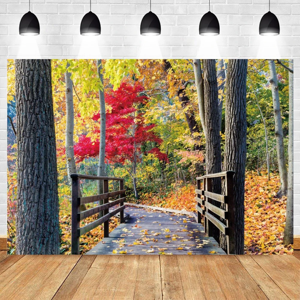 

Dreamy Forest Tree Road Falling Autumn Leaves Natural Scenery Photography Backdrop Photographic Backgrounds For Photo Studio