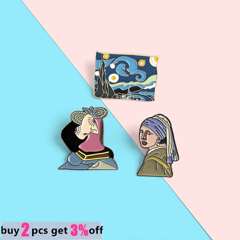 Кастомная живопись маслом Эмалированные булавки Броши Звездная ночь Мечты Хет Мейсе Мет Де Перель Значки Мировой известный ювелирный украшения Ван Гог.