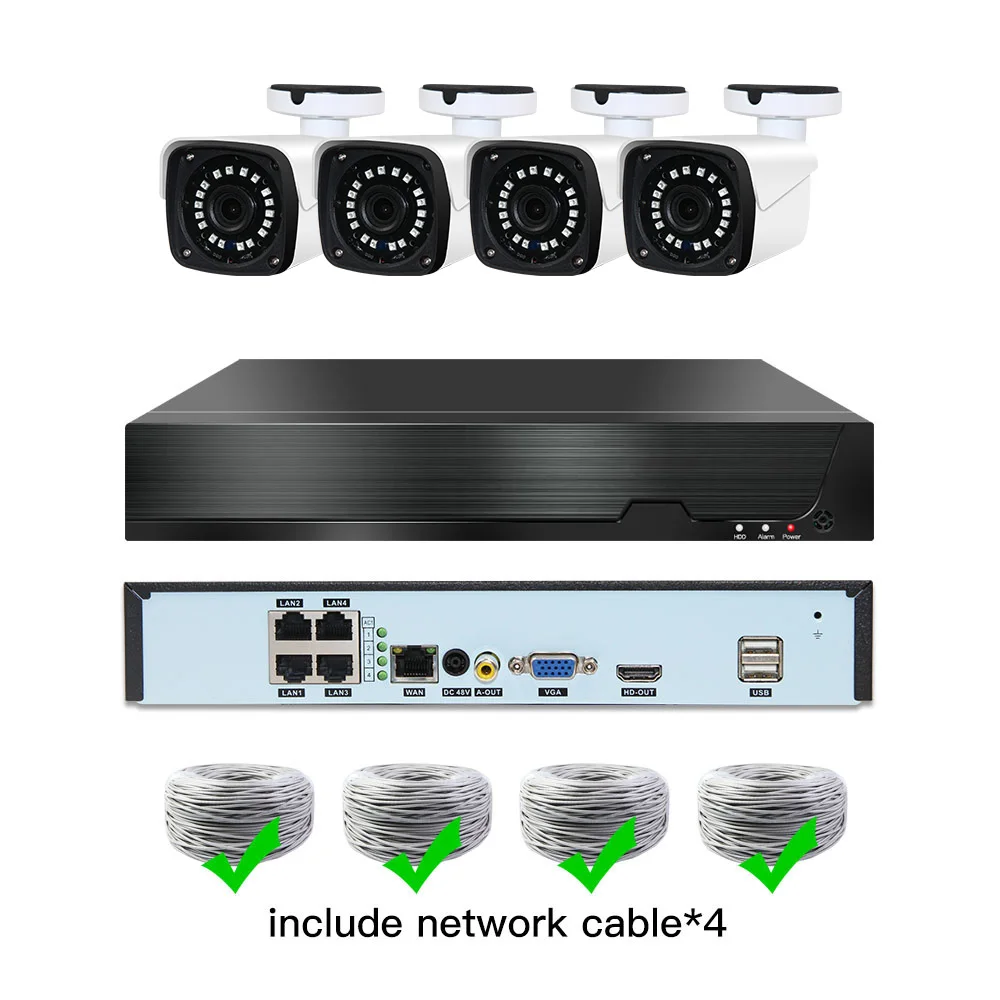 4ch 3MP POE Kits H.265 System CCTV Security PoE NVR Outdoor Metal Waterproof IP Camera Surveillance Alarm Video P2P P6Spro - Цвет: 4cams add cable