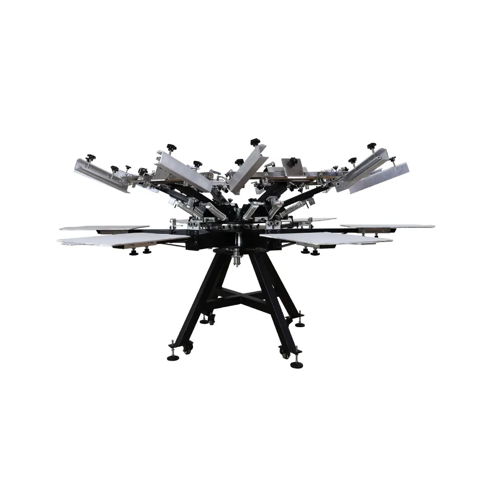 Design High Precision Heavy Duty Rotary Manual 6 Color Station Screen Printing Machine with Micro Registration |
