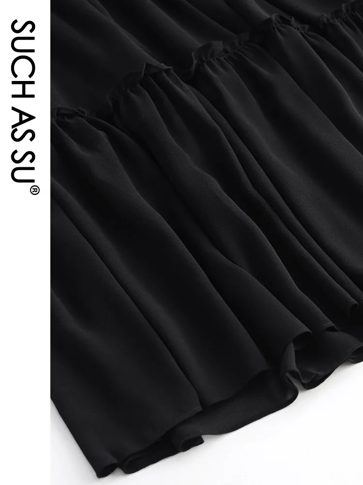 

SUCH AS SU New Skirts Women 2021 Spring Summer Black Patchwork Chiffon High Waist Pleated Skirt Elastic Slim Long Maxi Skirt