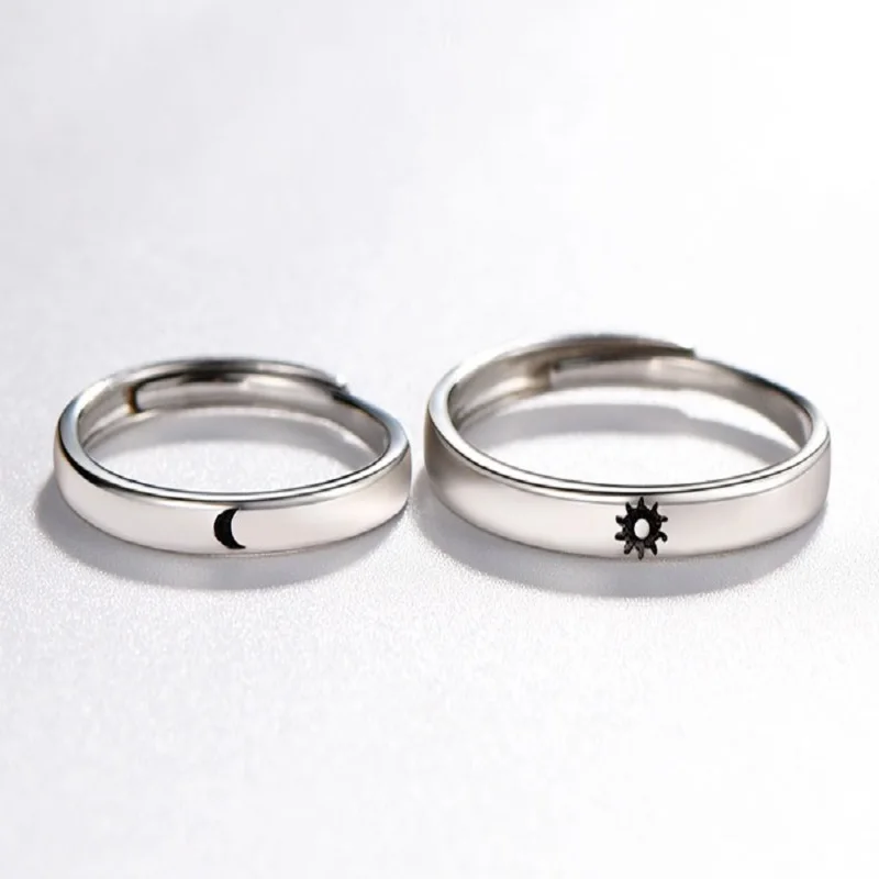 Минималистичные Регулируемые кольца для мужчин и женщин с Луной солнцем пара