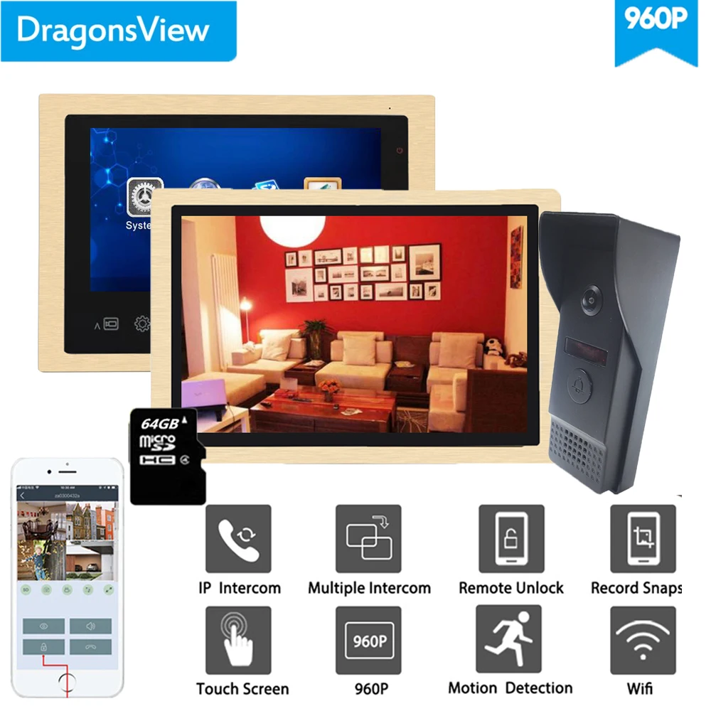 Dragonsview 10 дюймов Wifi видео телефон двери дверной звонок камера беспроводная