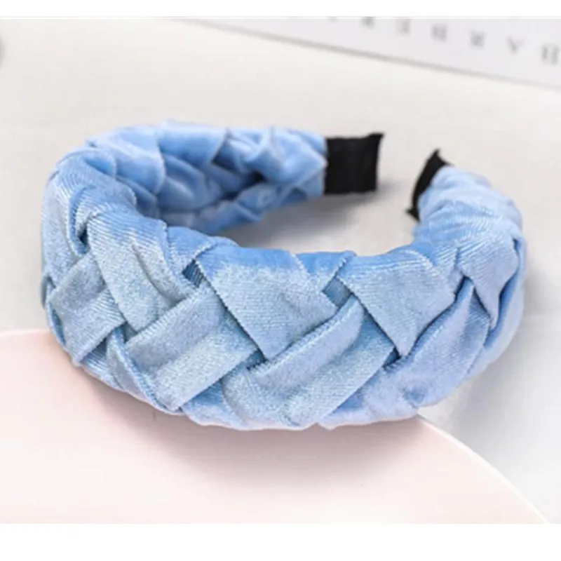 

Handmade Wide Braided Headband Velvet for Women Winter Hair Accessories Outdoor Headdress Wide Head Band Adults Solid Hairband
