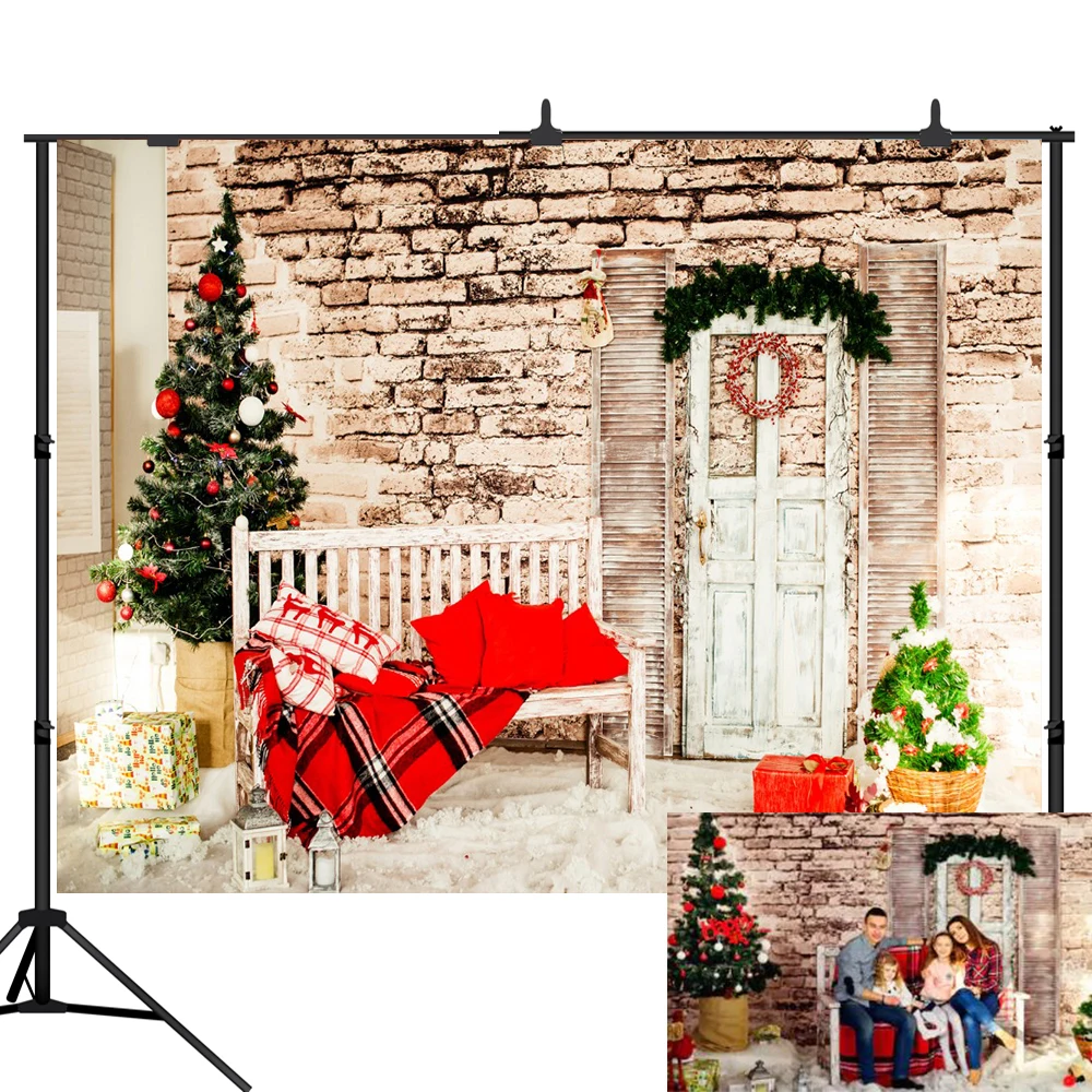 

Lyavshi серой кирпичной стены Рождественская елка скамья деревянная дверь Портрет ребенка Фоны для фотосъемки фотосессия Фотостудия