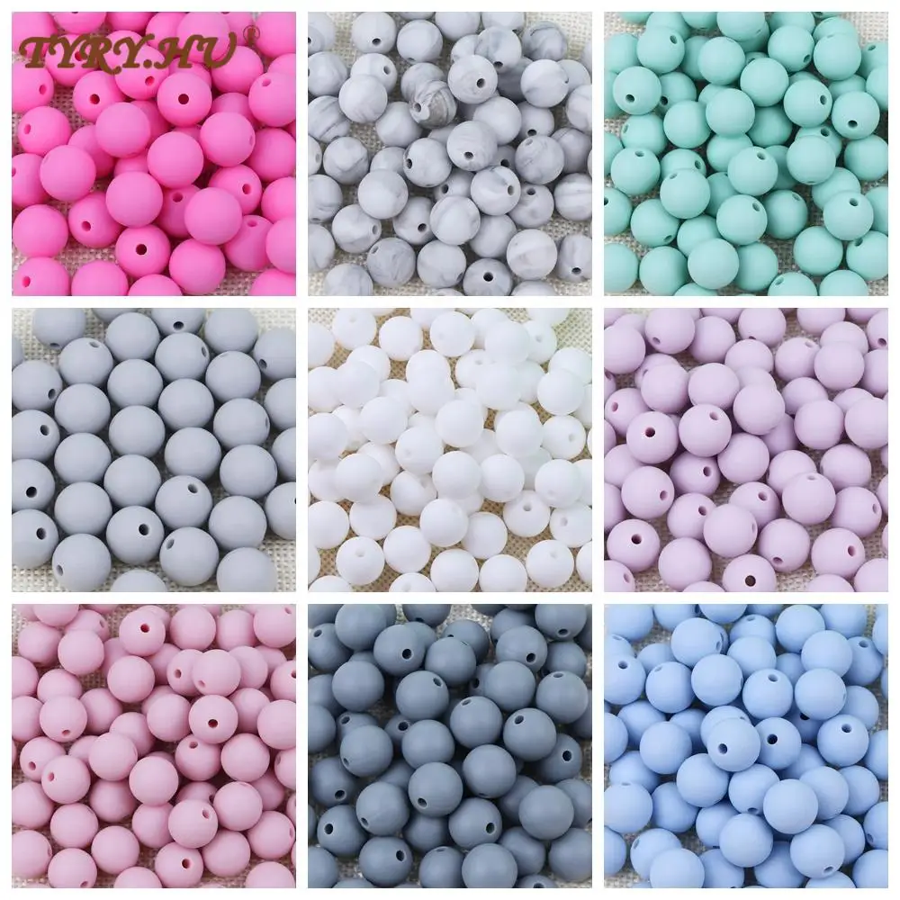 

TYRY.HU Silicone Beads 100Pcs BPA Free 9/12/15/19mm Silicone Teething Round Beads For Necklace Pacifier Chain Baby Teether Beads