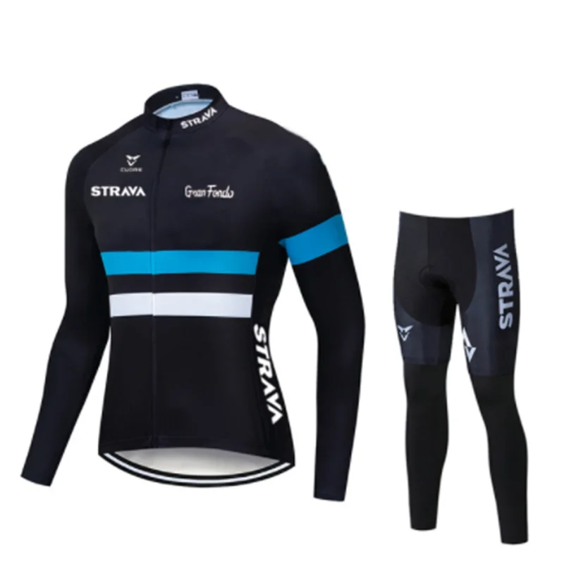 

2021 STRAVA Pro Team cycling Jersey set Bicycle Clothing Breathable Men Long sleeve shirt Bike bib shorts 20D Gel pad