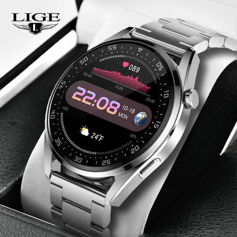 

LIGE New Fashion Bluetooth Call Men Smart Watch Full Touch Screen Sports Clock Waterproof Heart Rate Monitor Smartwatch