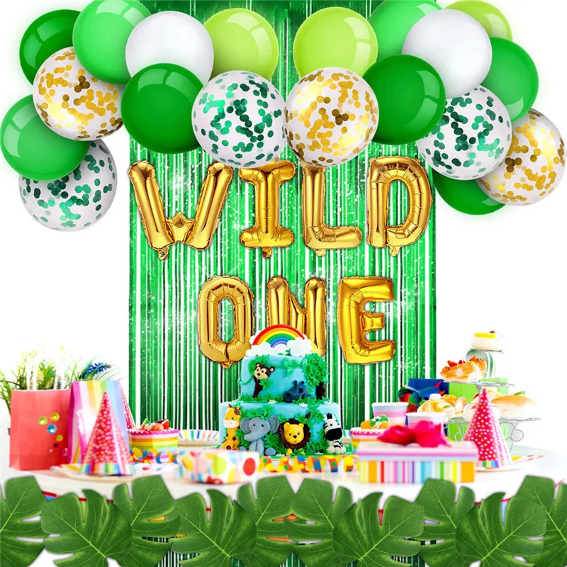 

Green White Wild One Jungle Theme Balloon Party Inflatable Foil Ballons Decor Baby 1st Birthday Safari Party Outdoor Decoration