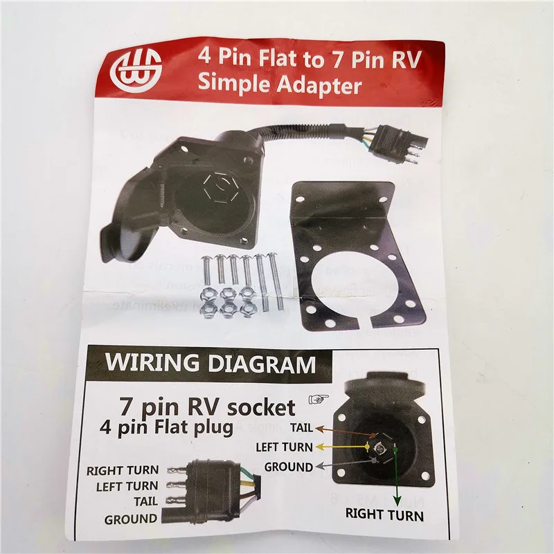 

4-Way Flat to 7 Pin Trailer Plug Adapter Power Connector Bracket for RV Campers