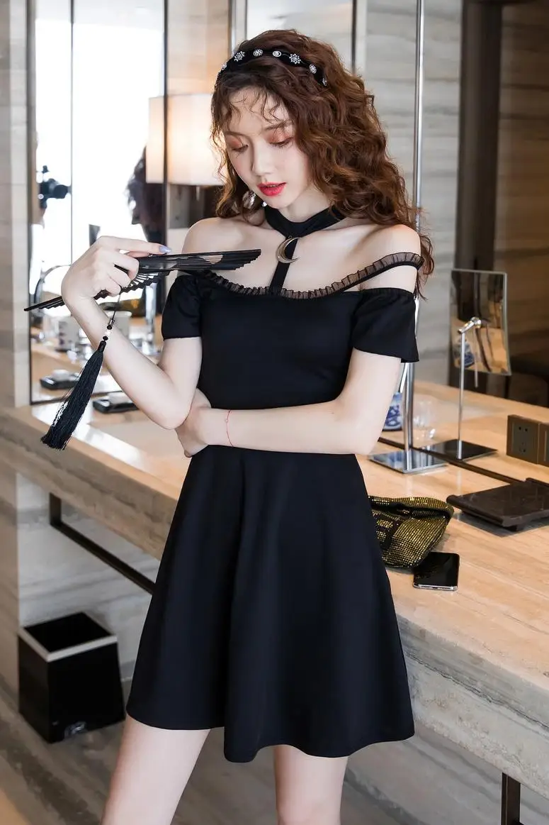 

COIGARSAM Sexy Women one-piece dress korean Summer High Waist Dresses Black 8368