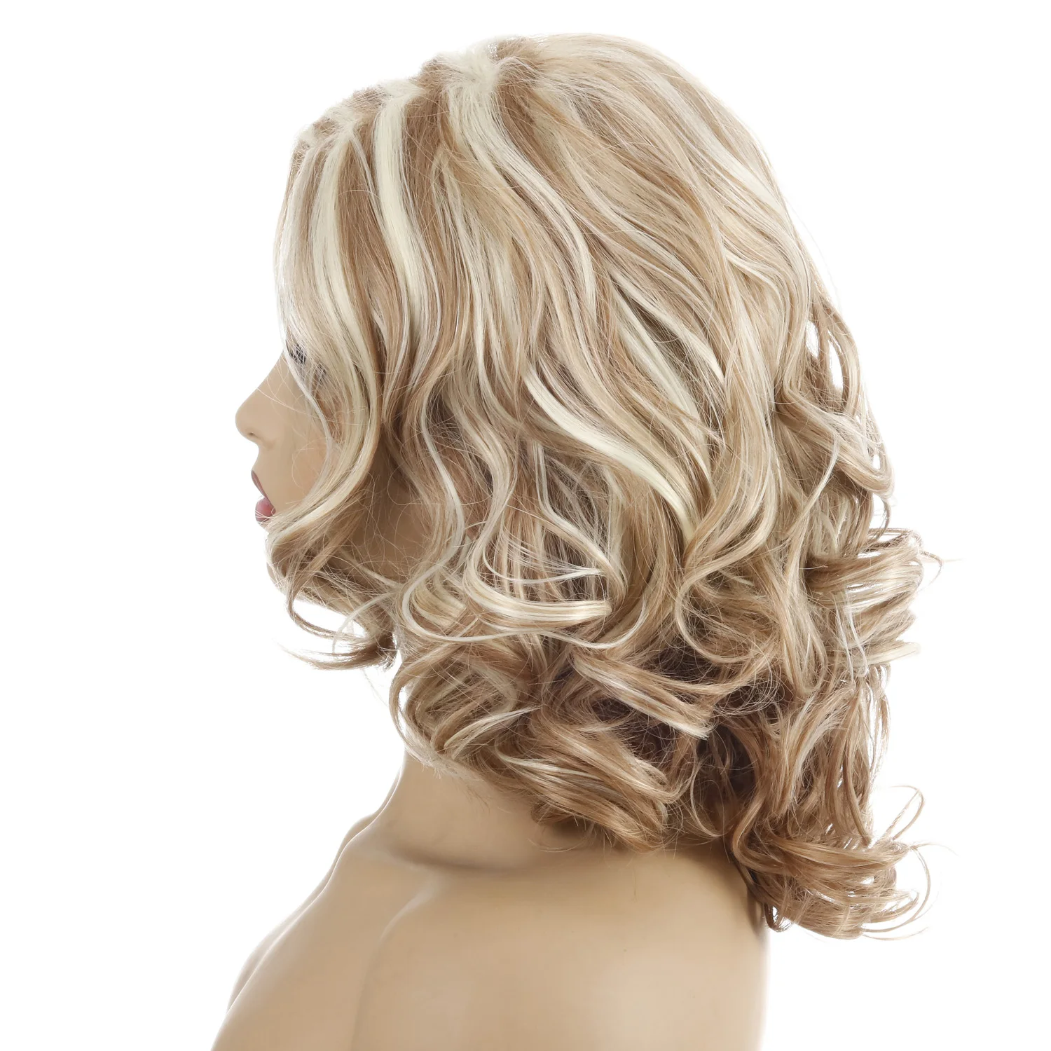 

Synthetic Short Wigs for Women Heat Resistant Fiber Hair Wavy Wigs Light Gold and Brown