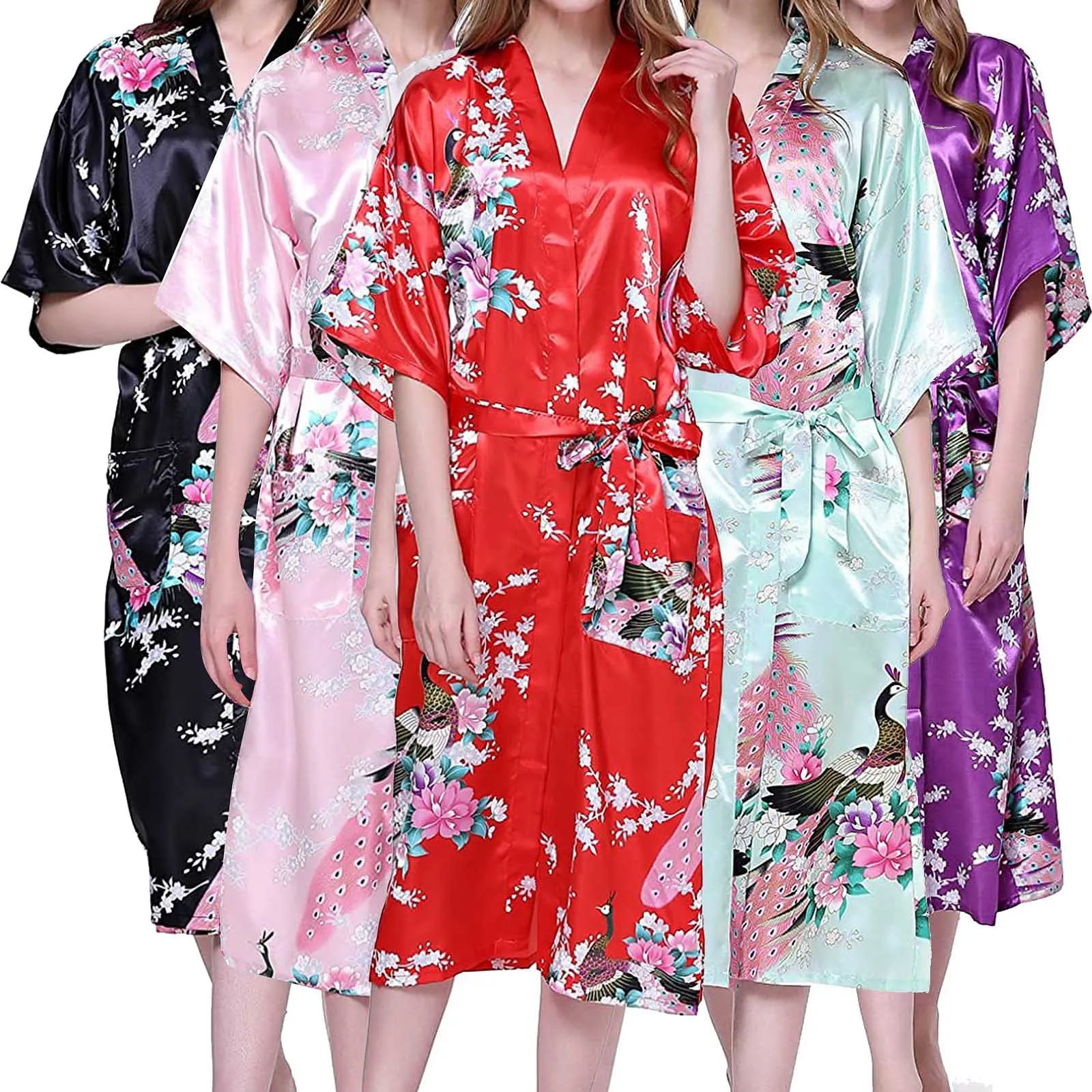 

Silk Kimono Robe Bathrobe Women Satin Robe Silk Robes Night Sexy Robes Night Grow For Bridesmaid Summer Sleepwear Nightdress