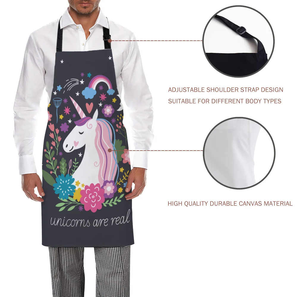 Чистый и единорог фартуки с принтом кухня домашний холст нагрудник для женщин