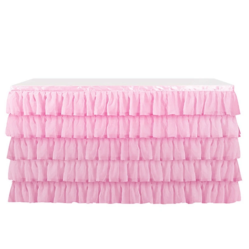 5 Layer Tulle Table Skirt Tutu Table Skirts Baby Shower Birthday Party Table Skirts for Banquet Wedding Hotel Party Decoration - Цвет: Pink