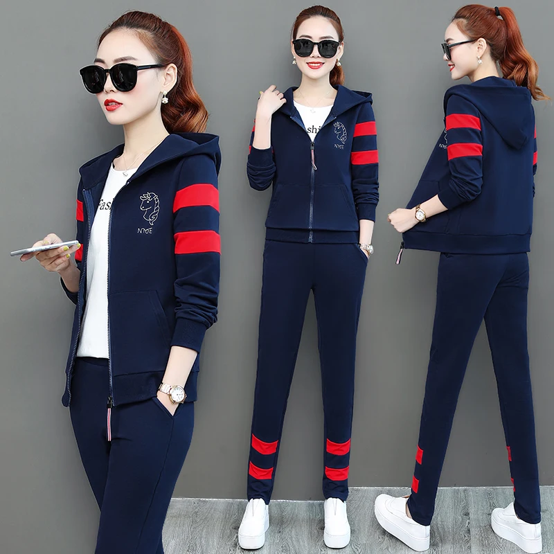 Спортивный костюм для женщин 2019 зимний женский большой размер Толстовка куртки +