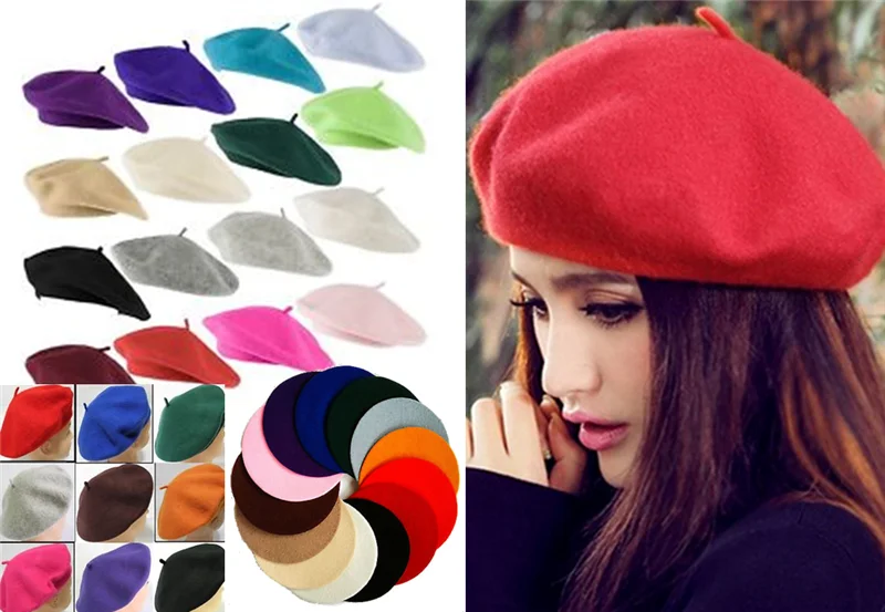 Простой шерстяной берет модные осенние женские шапки французский зимняя теплая