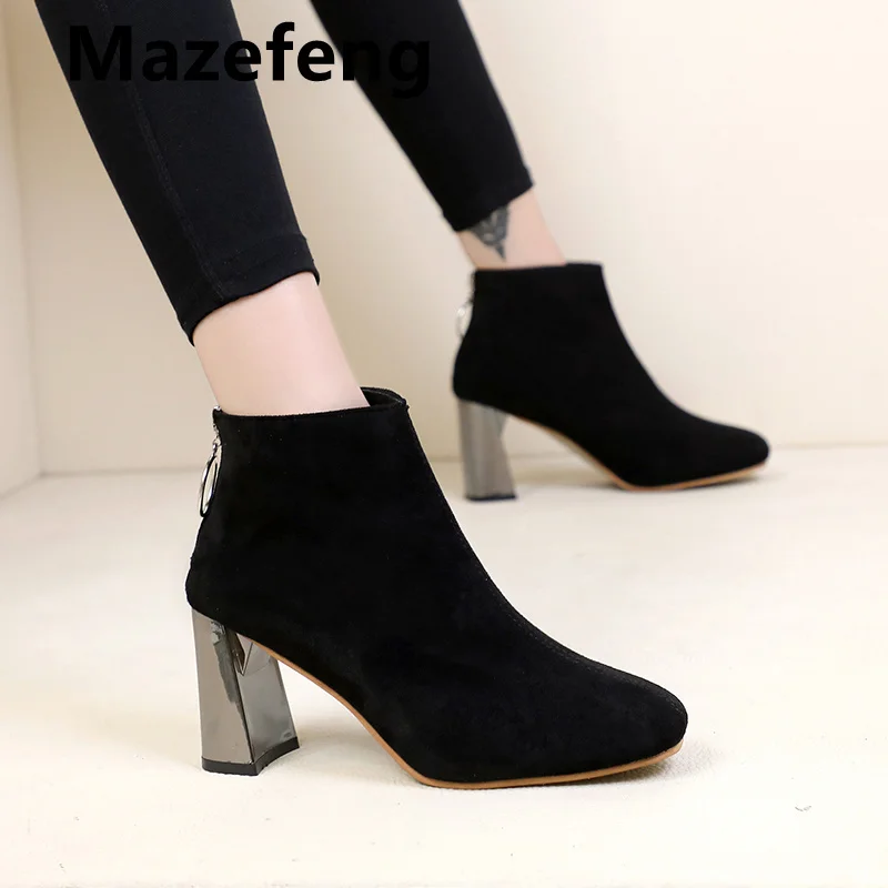 

GOOHOJIO Women's Sexy High Heels Socks Boots Autumn Winter Fashion Knitted Stretch Boots Women Black Ankle Sock Boots Size 35-39