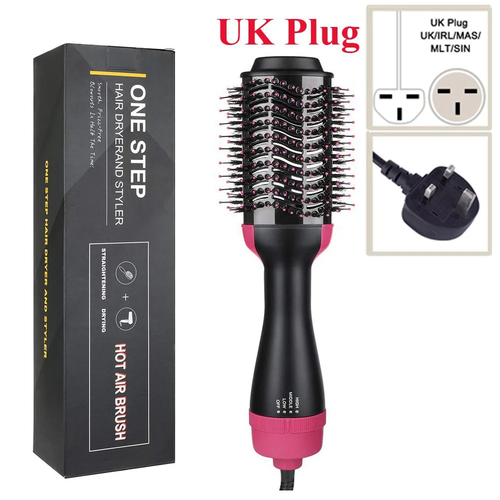 Type 2 UK Plug Профессиональная Фен-щетка 2 в 1 электрическая Фен-щетка для волос Горячая воздушная расческа для завивки волос салонная Расческа для укладки волос Прямая поставка - Цвет: Type 2 UK Plug
