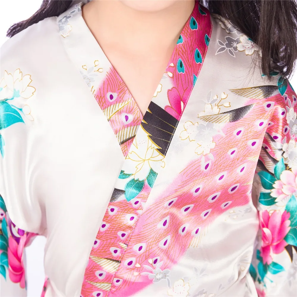 New Peacock Kids Robe Satin Children Kimono Robes Bridesmaid Flower Girl Dress Silk children's bathrobe Nightgown robe size 2-14 |