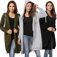 2021 autumn winter casual women long hoodies sweatshirt coat zip up outerwear hooded jacket outwear tops