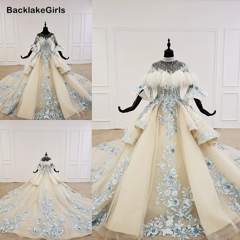 Vestido De Noiva роскошное свадебное платье с высоким воротом расклешенными рукавами