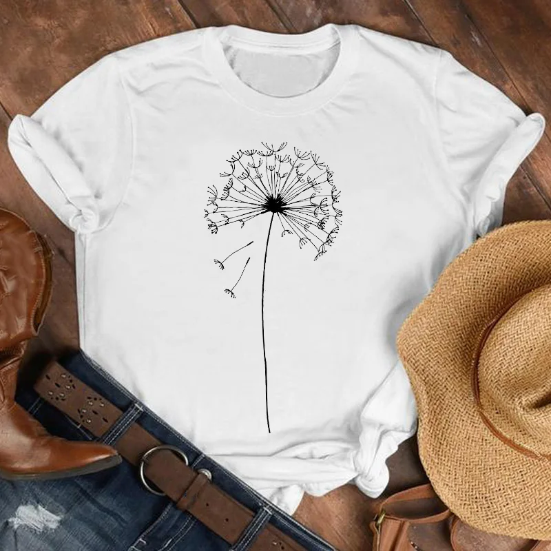 Женская футболка с мультяшным принтом в стиле 90 х простая рубашка растений