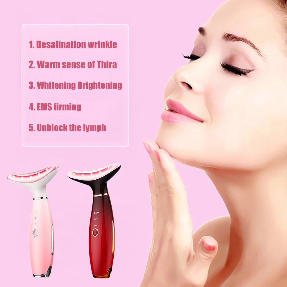 

Face Neck Massager Anti-Aging LED Light Sonic Vibration Heat Wrinkles Removal Skin Tightening Neck Lift Beauty Device