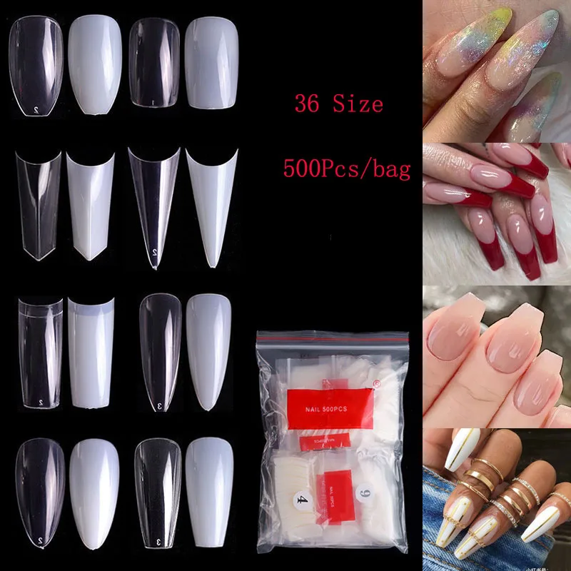 

500pcs Fake Nail Tips Transparent Color Nail Extension Ballerina Rounded Square For Nails/Toes Full Cover False Acrylic Nail Tip
