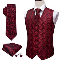 men v neck suit vest red formal waistcoat paisley tie set cufflinks handkerchief for tuxedo business vests barry wang mj 2001