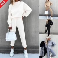 2021 autumn womens sweatsuit sportswear two piece set new high neck women casual solid color trousers pocket tracksuit female