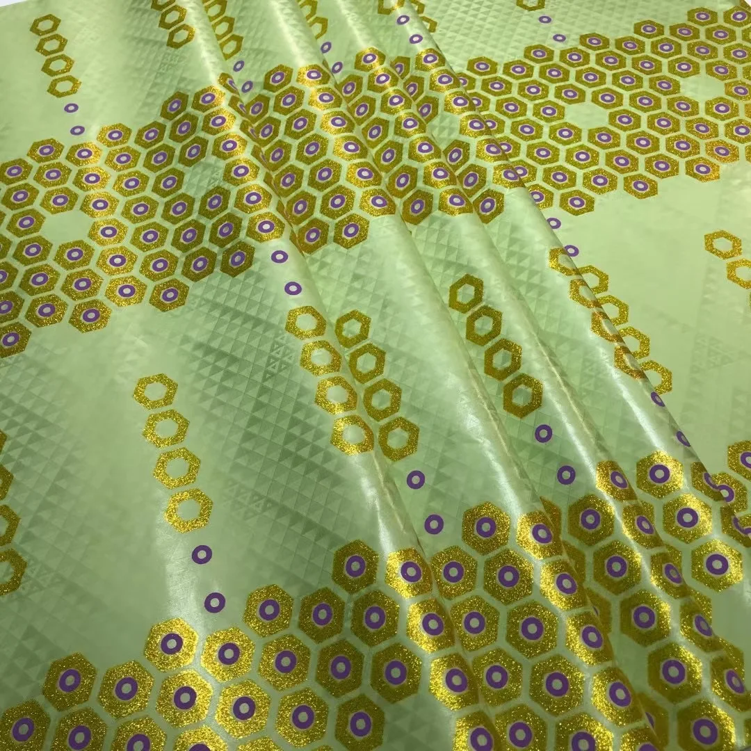 Новый узор! 5 ярдов сохраняющая блеск африканская богатая ткань зеленая
