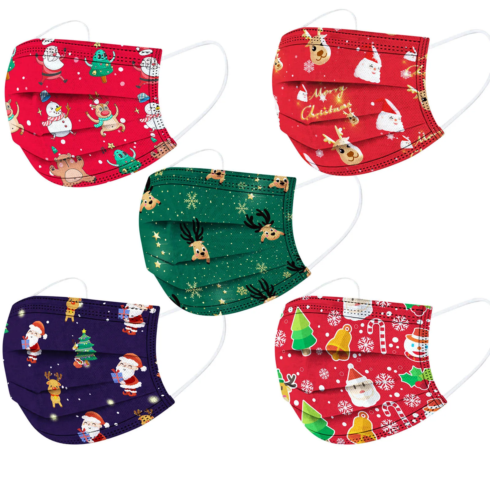 Рождественская детская маска одноразовая промышленная 3-слойная Ушная петля 50