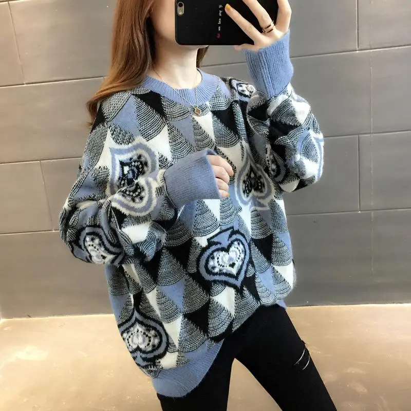Early autumn wear net red top 2019 new large size sweater women's and winter loose base outer Женская одежда