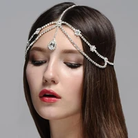 crystal water drop head chain forehead bridal wedding hair jewelry for women luxury rhinestone tassel hair chain accessories