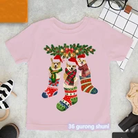 kawaii girls t shirt christmas corgis christmas tree graphic print girls christmas pink tshirt for kids christmas gifts tshirts