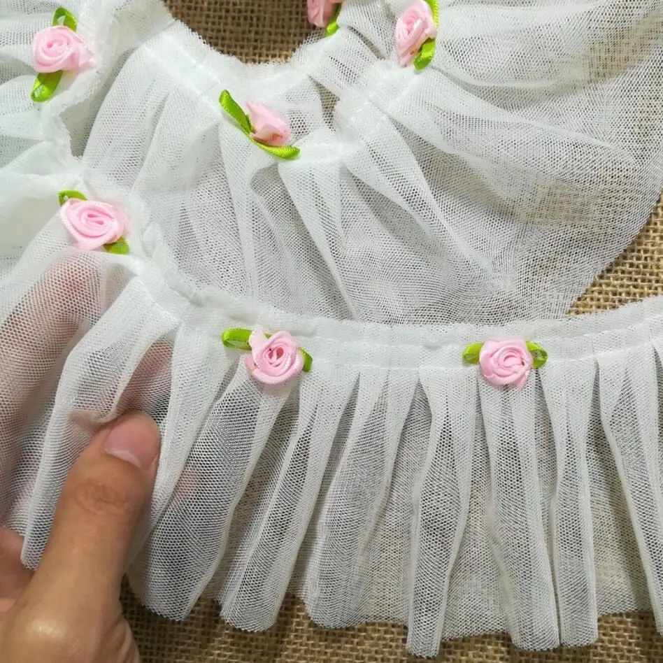 1 м плиссированная розовая роза кружевная лента белая ткань Φ 9 см своими руками