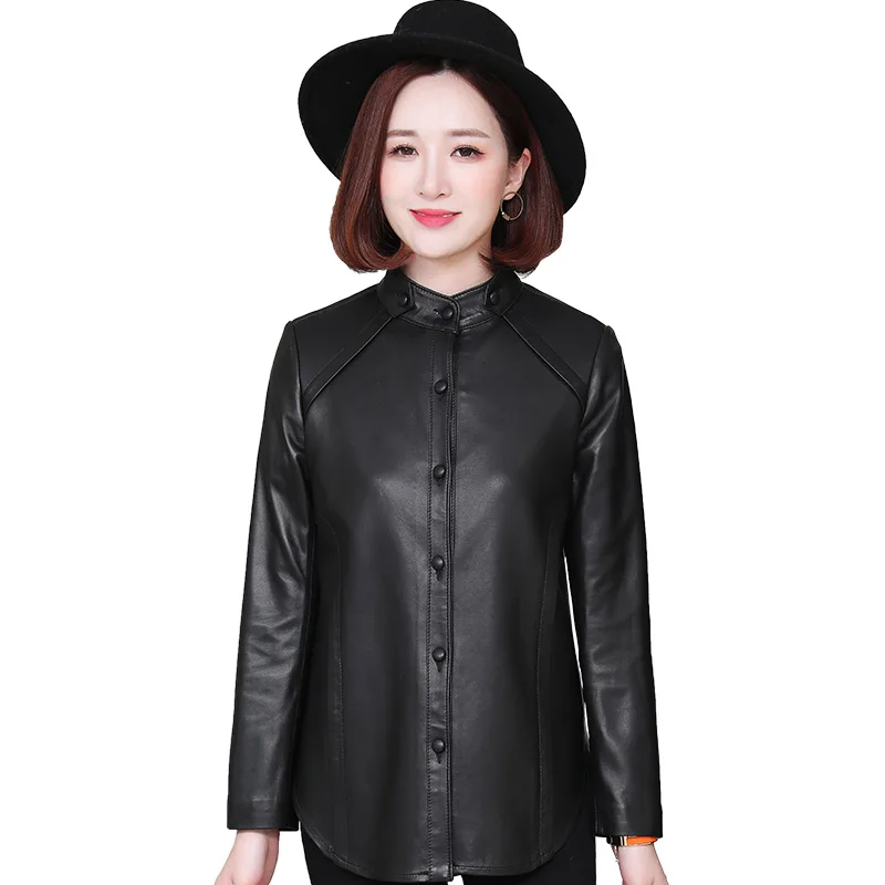 

Casual leather shirt women's loose fall 2020 new stand collar decoration Haining sheep skin single wear leather coat