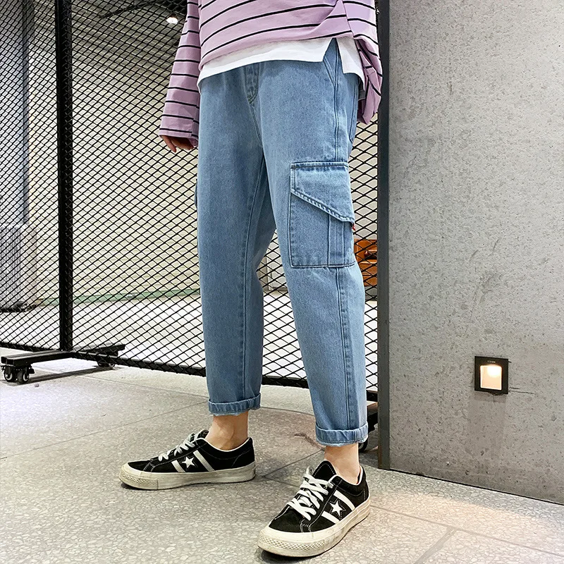 Мужские джинсы накладной карман мужские зауженные брюки повседневные сырой