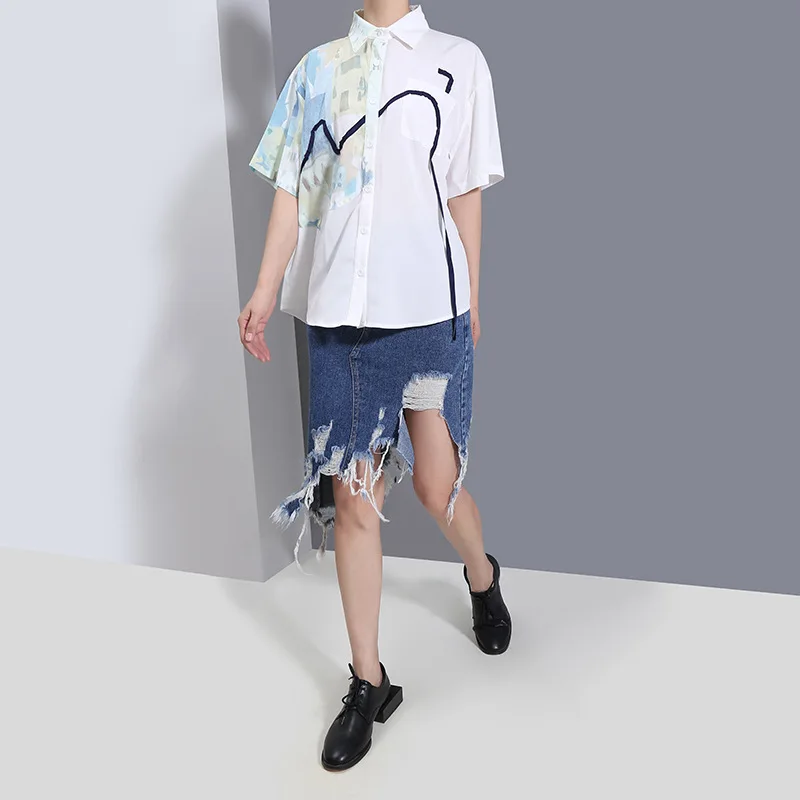 

Summer New Fashion Women's Loose Top Thin Cardigan Printed Short Sleeve Shirt Blouses