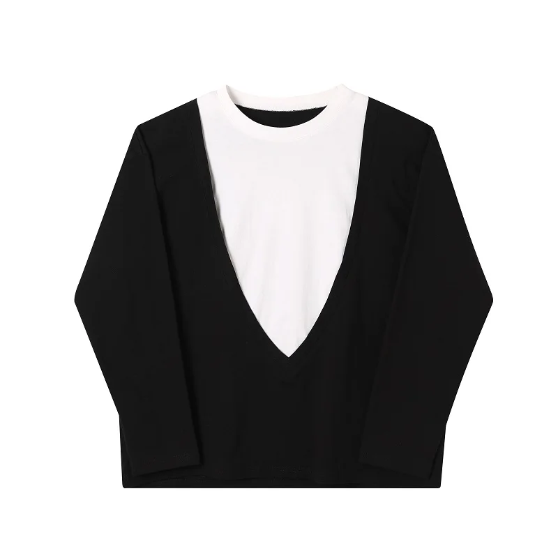 

Men Black White Splice Long Sleeve T-shirt Male Streetwear Hip Hop Loose Tees Shirts