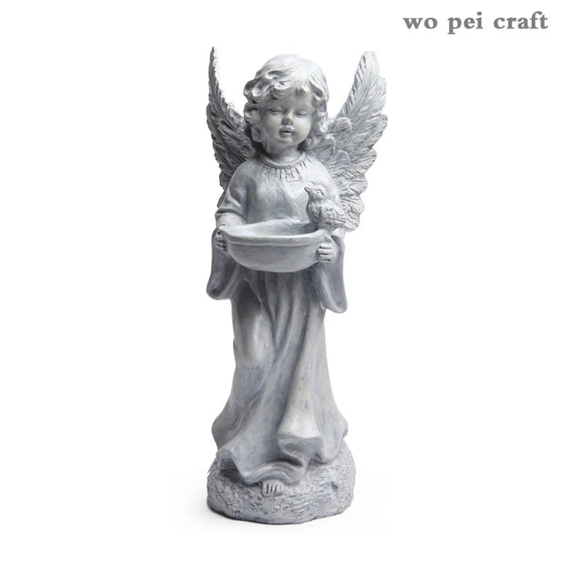 

American Retro White Resin Girl Statue Crafts Grey Angel Storage Ornaments Coffee Table Desk Decoration Rustic Home Decor