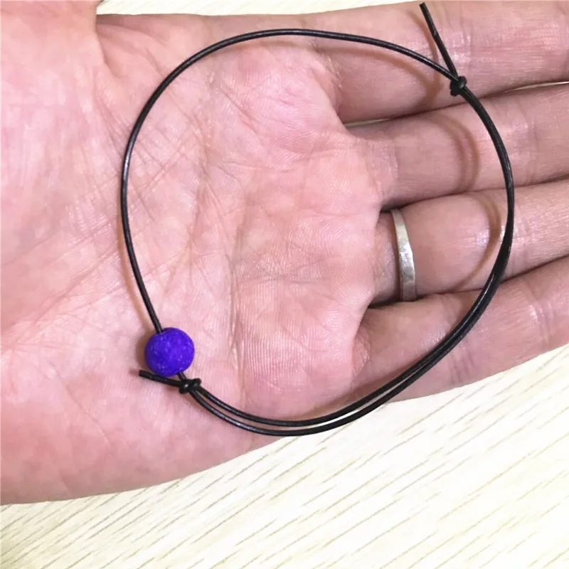 purple Boho красочные вулканической лавы рок ножной браслет браслеты для женщин мужчин натуральный камень коровьей веревки бисера цепи ноги браслет ювелирные изделия - Окраска металла: purple