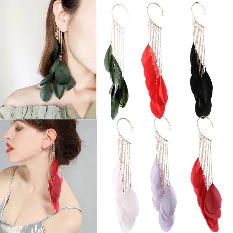 

Temperament Super Fairy Feather Ear Hangings Bohemian Long Tassel Earrings Female Earpiercings Web Celebrity Vacation Accessorie